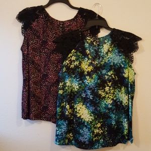 Lot of two lace cap sleeve v-neck blouses